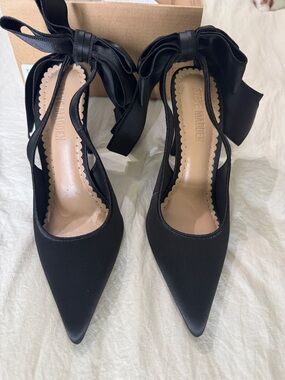 Steve Madden Black Satin Pointed-Toe Bow Tie Heels